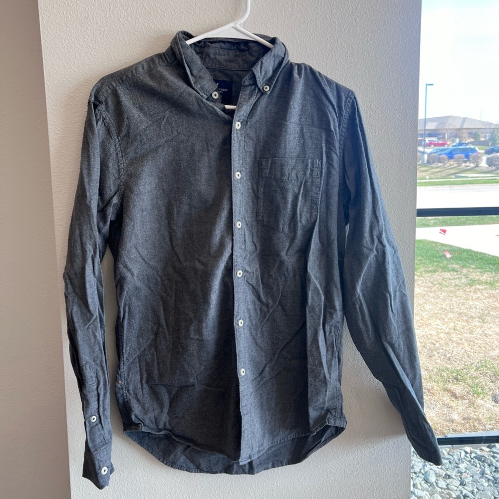 grey button down